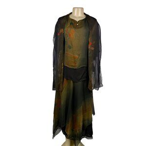 Suzanne Womens Green & Orange Chiffon Skirt & Sheer Jacket Set Floral Sz S
